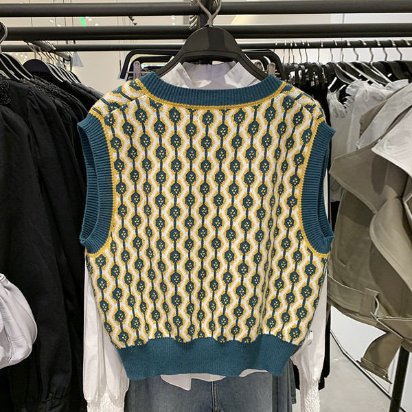 Πολύχρωμο γυναικείο γιλέκο ρετρό στυλ με λαιμόκοψη