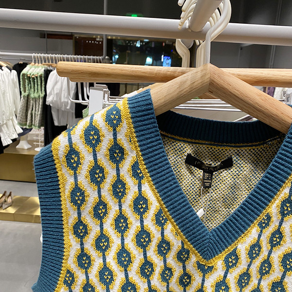 Πολύχρωμο γυναικείο γιλέκο ρετρό στυλ με λαιμόκοψη