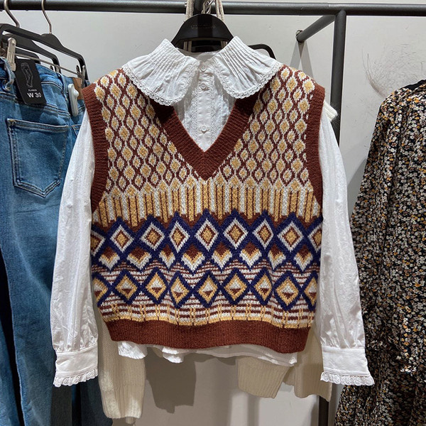 Naiste retrostiilis V-kaelusega vest