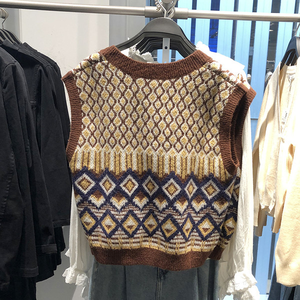 Naiste retrostiilis V-kaelusega vest