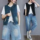 Moodne naiste vest ümmarguse kaelusega sinise ja musta värviga