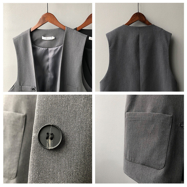 Lai nööpide ja taskutega tekstiilist vest