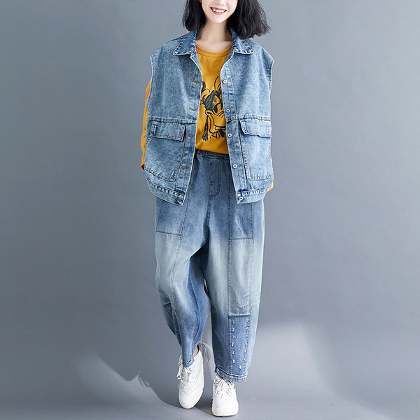 Naiste vabaaja siniste taskutega teksavest