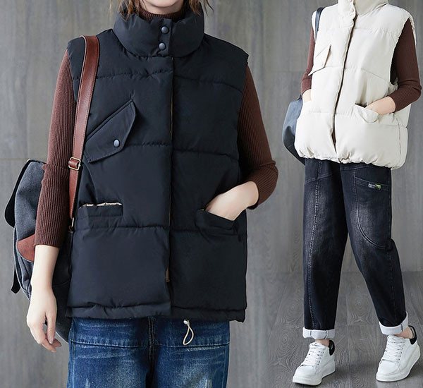 Ženski zimski prsluk s visokim ovratnikom