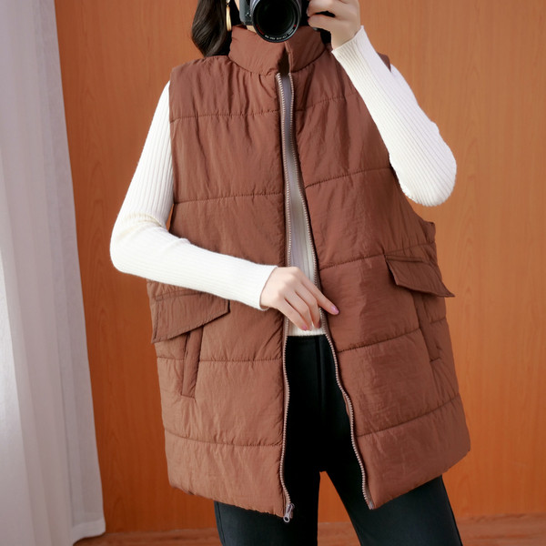 Καθημερινό φαρδύ γιλέκο με ψηλό γιακά και φερμουάρ