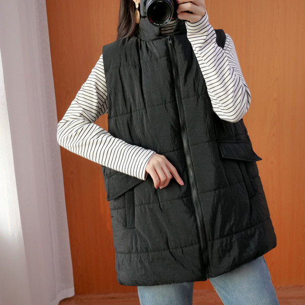 Καθημερινό φαρδύ γιλέκο με ψηλό γιακά και φερμουάρ