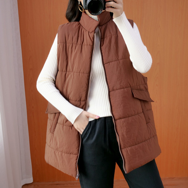 Καθημερινό φαρδύ γιλέκο με ψηλό γιακά και φερμουάρ