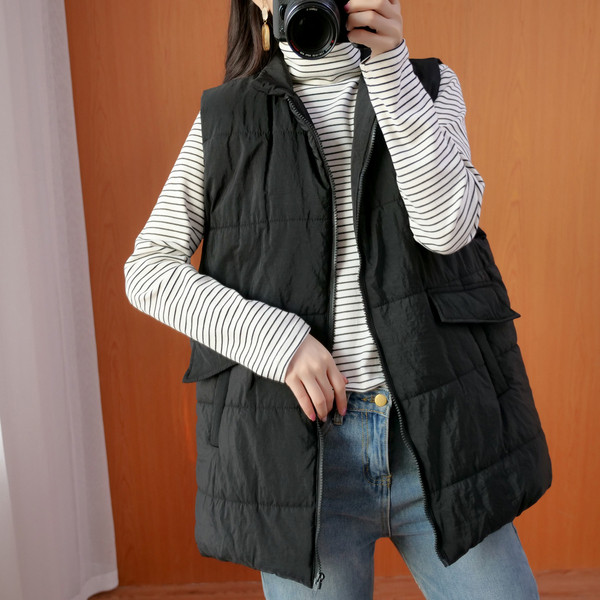 Καθημερινό φαρδύ γιλέκο με ψηλό γιακά και φερμουάρ