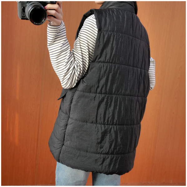 Καθημερινό φαρδύ γιλέκο με ψηλό γιακά και φερμουάρ