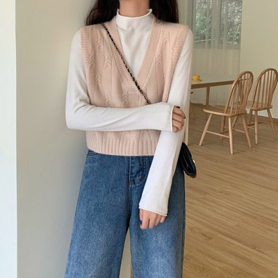 Lühike kootud naiste vest V-kaelusega