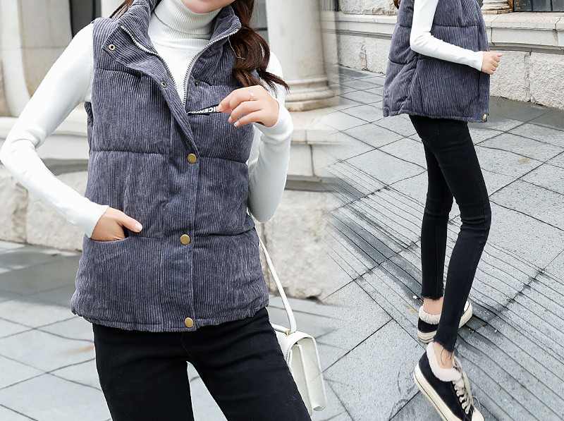 Laisvalaikio moteriška liemenė iš velveto su aukšta apykakle ir kišenėmis