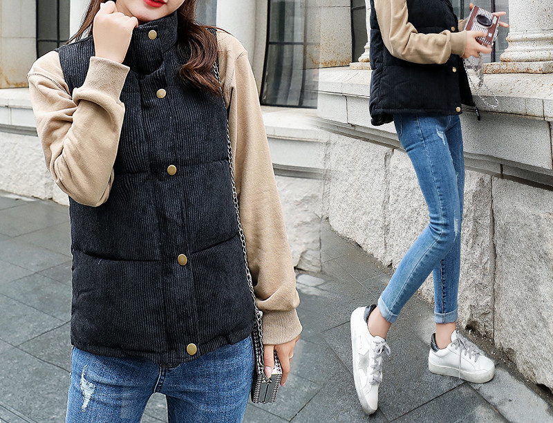 Laisvalaikio moteriška liemenė iš velveto su aukšta apykakle ir kišenėmis