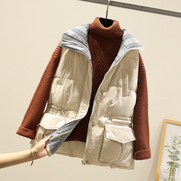 Sportlik vabaaja naiste vest elastse vöökoha ja taskutega