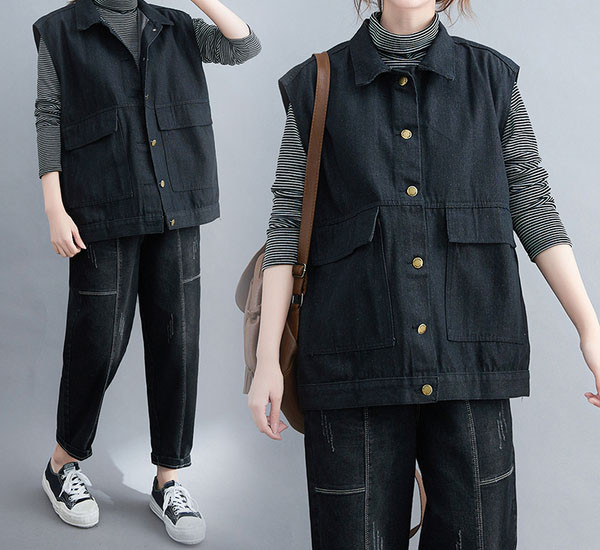 Naiste lai vest klassikalise krae ja taskutega