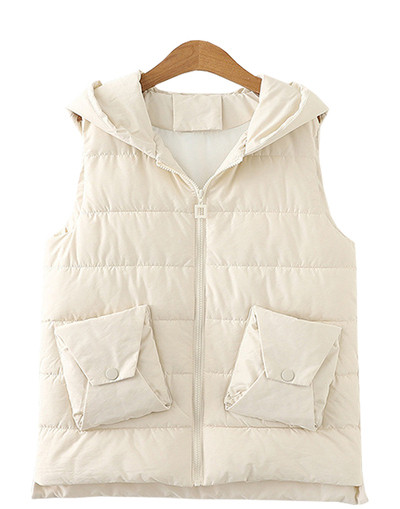 Γυναικείο χειμερινό γιλέκο με φερμουάρ και κουκούλα