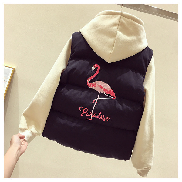 Kasdieninė moteriška liemenė su flamingo siuvinėjimu