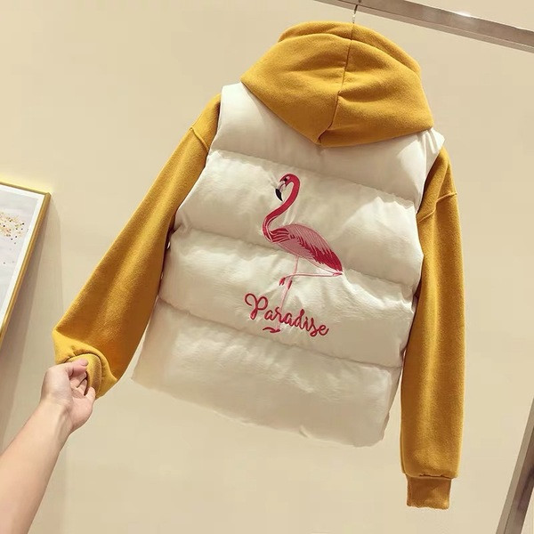 Kasdieninė moteriška liemenė su flamingo siuvinėjimu