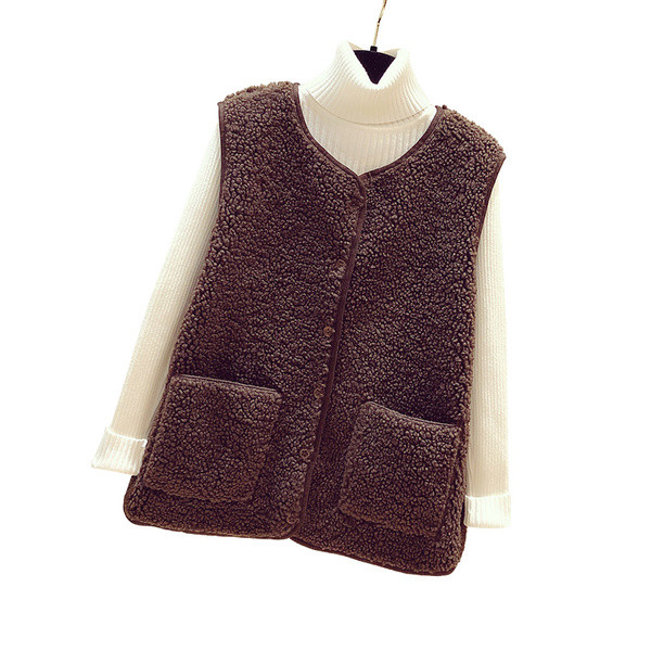 Moteriška pūkinė liemenė su V formos apykakle ir sagomis