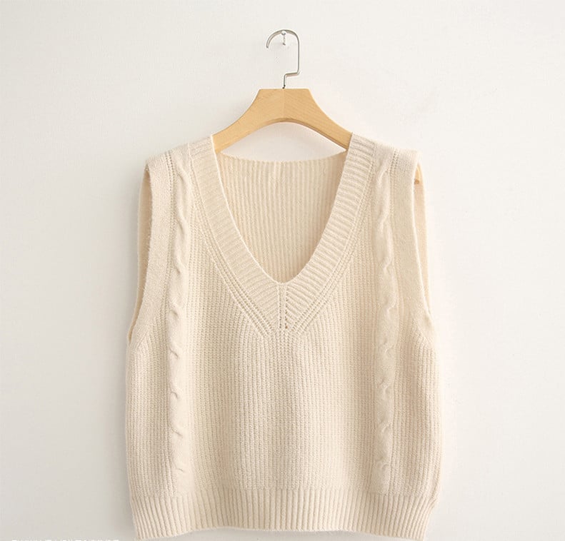 Vestă casual de damă tricotată cu decolteu spitz