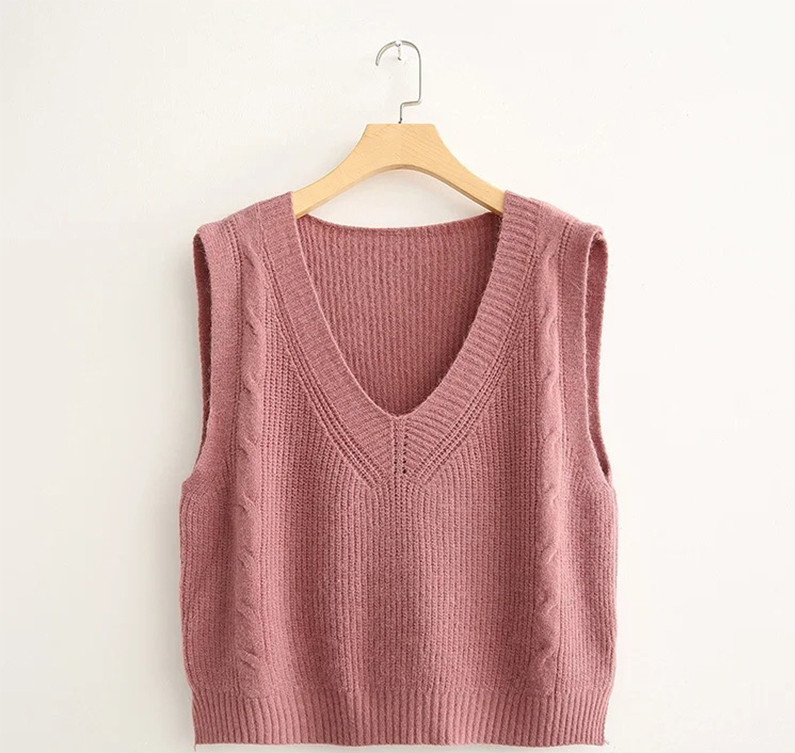 Vestă casual de damă tricotată cu decolteu spitz