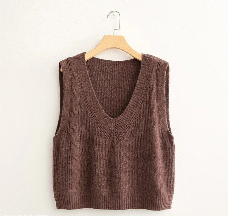 Vestă casual de damă tricotată cu decolteu spitz