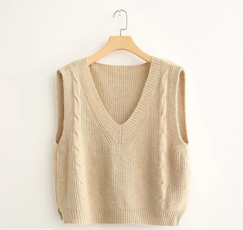 Vestă casual de damă tricotată cu decolteu spitz