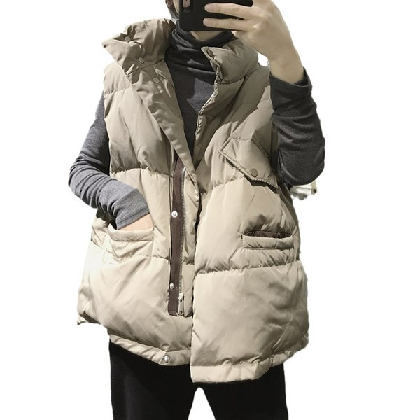 Naiste vesti lai kõrge krae ja taskutega mudel