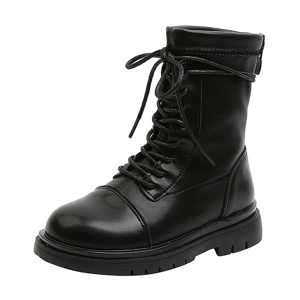 Kožne dječje čizme za djevojčice s ravnim potplatom i vezicama