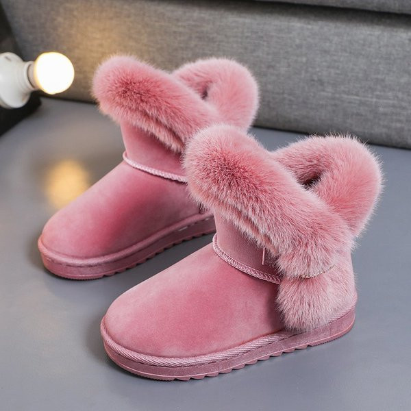 Παιδικές μπότες σουέτ με γούνα και επίπεδη σόλα
