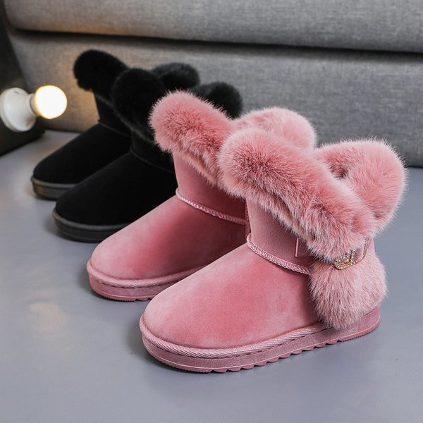 Παιδικές μπότες σουέτ με γούνα και επίπεδη σόλα