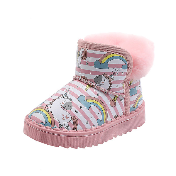 Šiuolaikiški vaikiški batai mergaitėms su pūkais ir vienaragio aplikacijomis