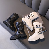 Naujas vaikiškų batų modelis iš eko odos su grubiu padu ir metaline sagtimi