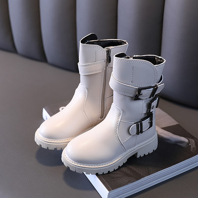 Naujas vaikiškų batų modelis iš eko odos su grubiu padu ir metaline sagtimi