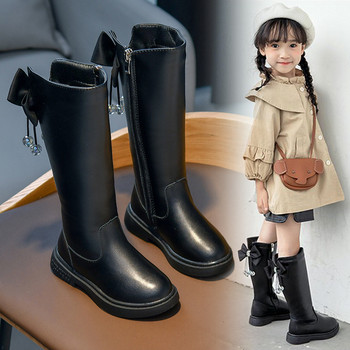 Μοντέρνες παιδικές μπότες για κορίτσια με κορδέλα σε μαύρο χρώμα