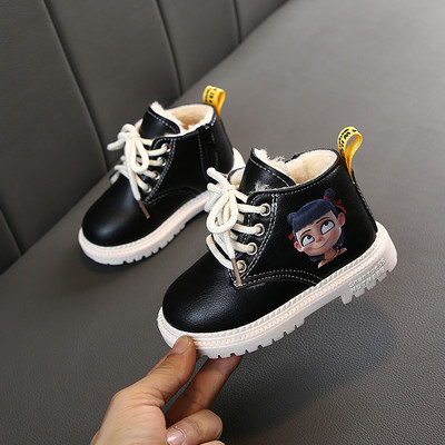 Šiuolaikiški vaikiški batai su aplikacijomis ir puriu pamušalu mergaitėms