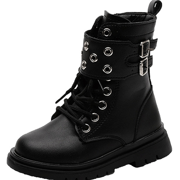 Šiuolaikiški vaikiški batai mergaitėms su metaliniais elementais ir kaklaraiščiais