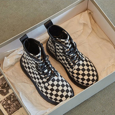 Vaikiški batai mergaitėms su raišteliais juodos ir baltos spalvos