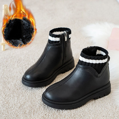 Παιδικές έκο δερμάτινες μπότες με φερμουάρ και επίπεδη σόλα