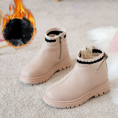 Παιδικές έκο δερμάτινες μπότες με φερμουάρ και επίπεδη σόλα