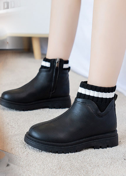 Παιδικές έκο δερμάτινες μπότες με φερμουάρ και επίπεδη σόλα