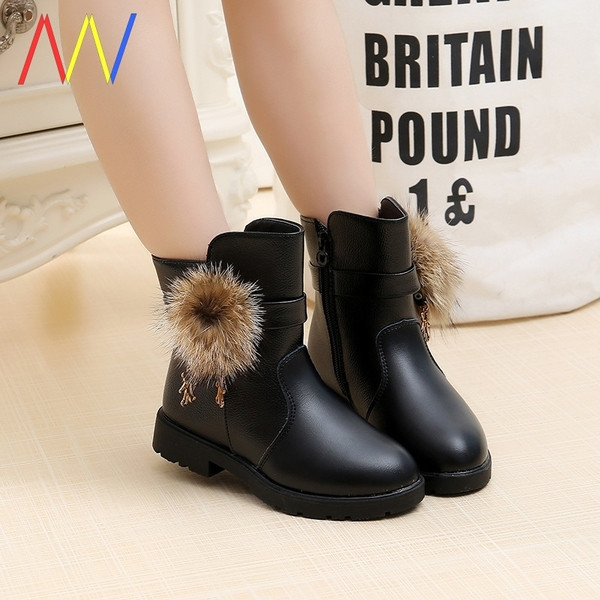 Παιδικές μπότες με φερμουάρ και γούνα για κορίτσια