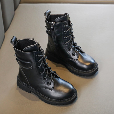 Vaikiški batai mergaitėms iš eko odos - juodos spalvos