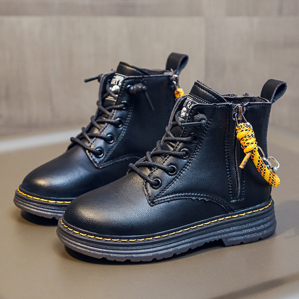 Έκο δερμάτινες παιδικές μπότες με φερμουάρ και κορδόνια  για κορίτσια και αγόρια