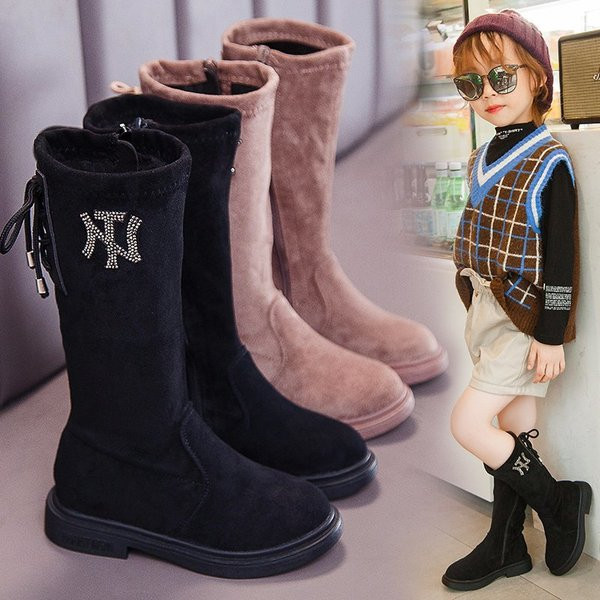 Cizme casual copii pentru fete din piele intoarsa eco cu pietre si cravate