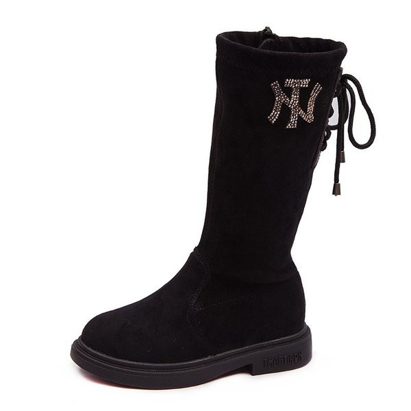 Cizme casual copii pentru fete din piele intoarsa eco cu pietre si cravate