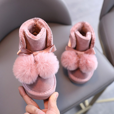 Παιδικές μπότες με γούνα και επίπεδη σόλα - κορίτσια