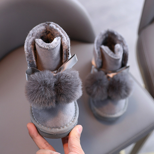 Παιδικές μπότες με γούνα και επίπεδη σόλα - κορίτσια