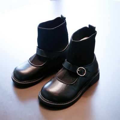 Vaikiški batai iš eko odos ir tekstilės su sagtimi