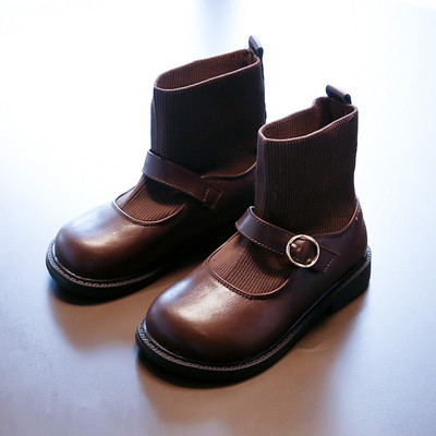 Vaikiški batai iš eko odos ir tekstilės su sagtimi