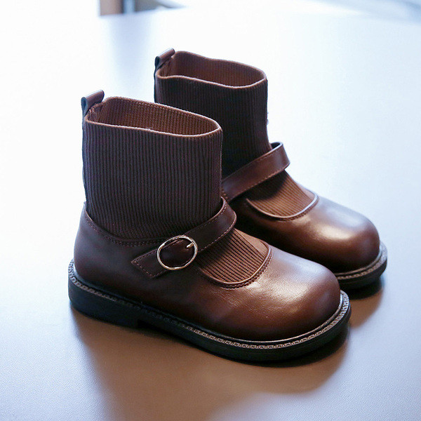 Vaikiški batai iš eko odos ir tekstilės su sagtimi